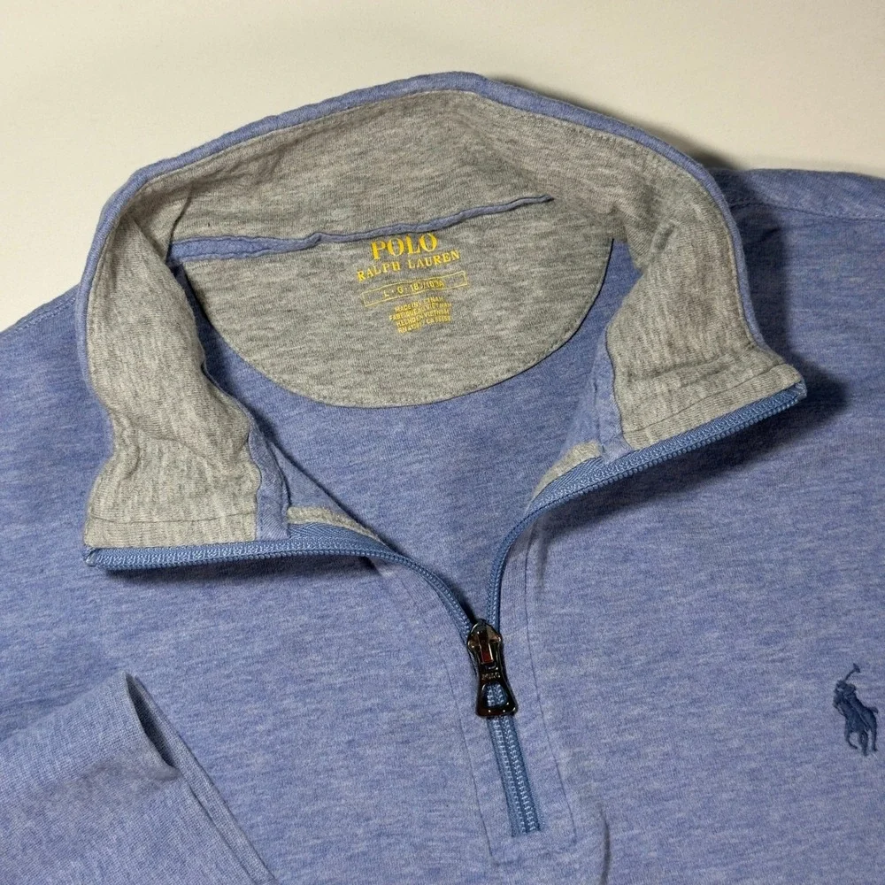 Polo Ralph Lauren Quarter Zip Pullover Mens Large Blue Excellent‎ Heathered Knit